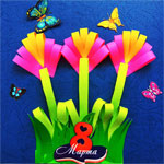 Аппликация цветы для мамы из бумажных полос