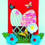 Пасхальная открытка с яйцами в корзинке