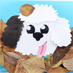 Осенняя аппликация из бумаги и осенних листьев «Собачка в листве»